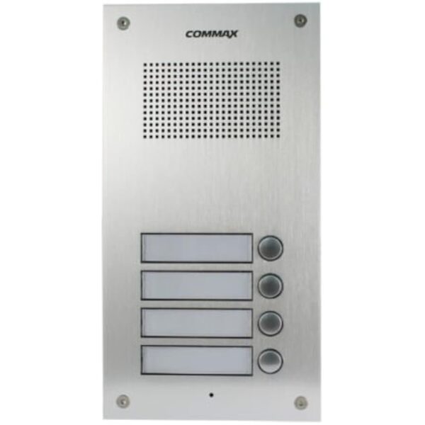 Commax DR-4UM - calling audio panel for 4 subscribers .Communication line: 3 common wires + 1 to each DP-SS OR DP-ML .Metal buttons, the backlight of the label with the name of the subscriber .Flush mount .not included power