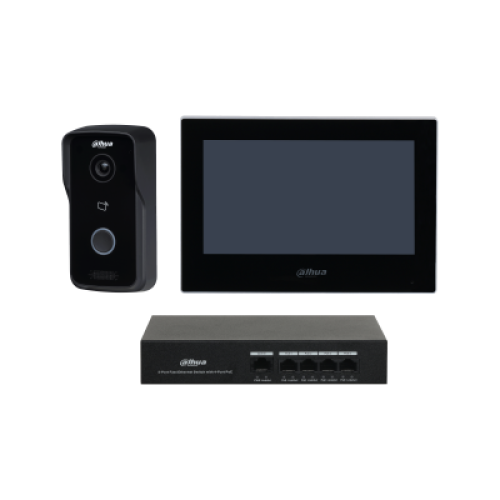 Dahua DHI-KTP03 Intercom consists of a 1 megapixel CMOS camera, a 7-inch TFT screen, 6-channel alarm input and one-channel alarm output