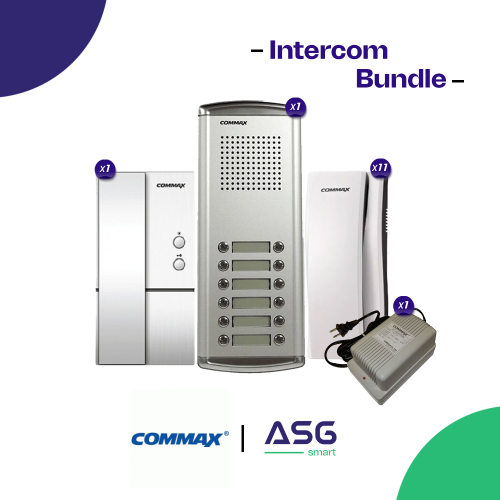 Commax Audio Intercom Bundle 12-Apartment Buildings Audio Intercom Set: 12-Button Unit, 12 interphone's and Power Supply